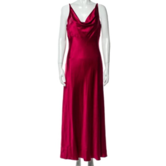 Vintage Ann Taylor 100% Silk Cowl Drape Neck Midi Slip Dress Red Satin XS/4P - Picture 10 of 10
